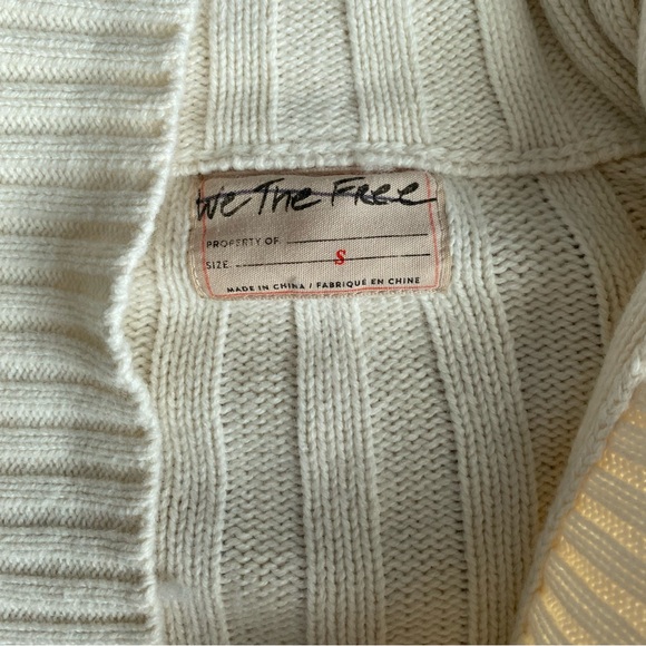 Free People We The Free Chunky Knit Sweater Rudi Funnel Neck Ivory Cream Small - Picture 5 of 10